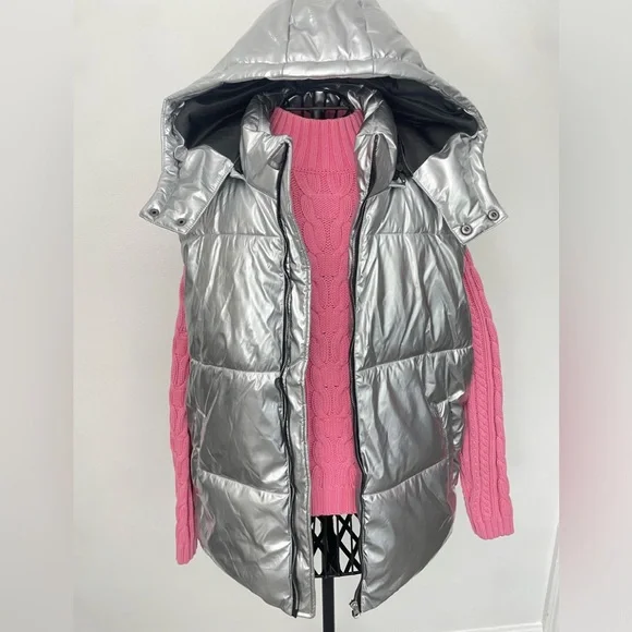 Jacket Women Drawstring Zipper Hooded Vest Puffer Coat Jacket Women size L